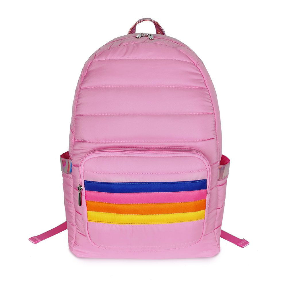 Top Trenz Puffer Pink School School bags with rainbow stripe designs Bags