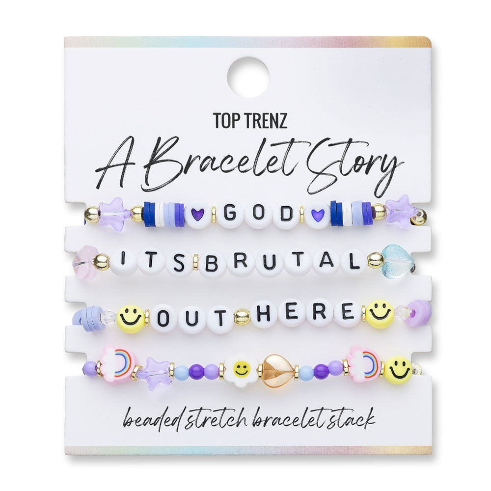 Top Trenz "God, It’s Brutal Out Here" Bracelet Set – Trendy Stackable Bracelets for Teens & Tweens Accessories
