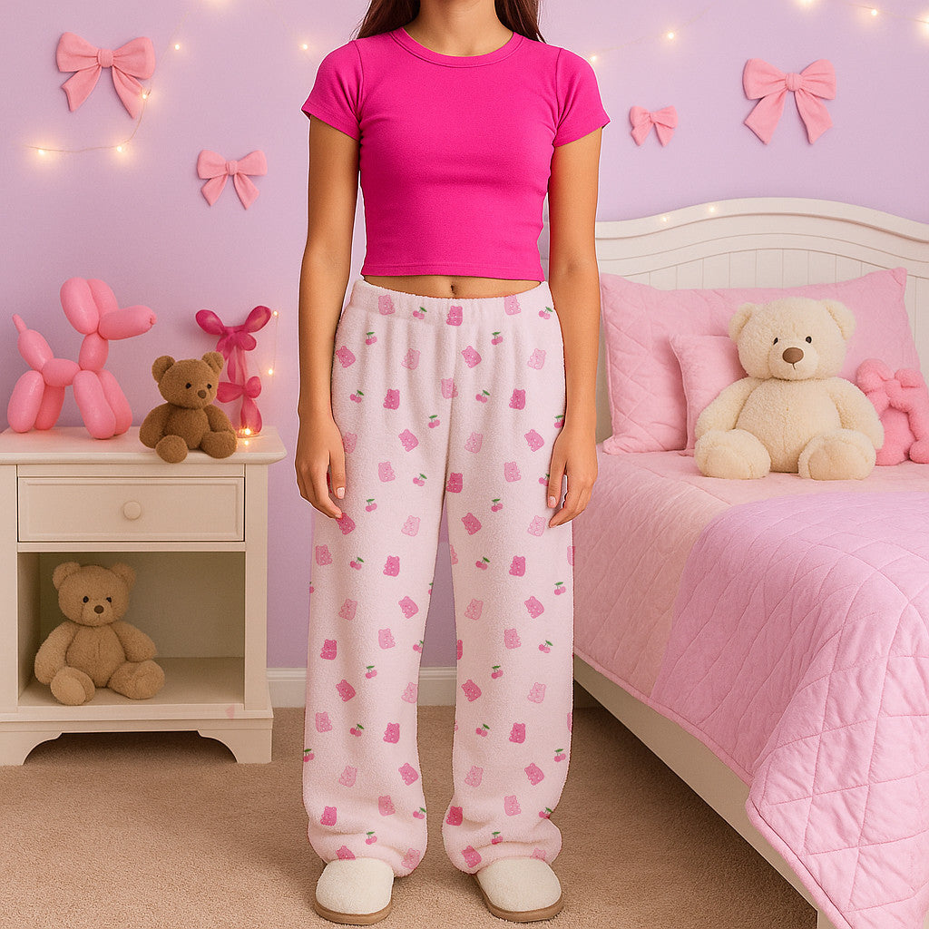 Top Trenz Gummy bear Fuzzy Lounge Pants – Soft Cozy Pajama Bottoms Apparel|Holiday