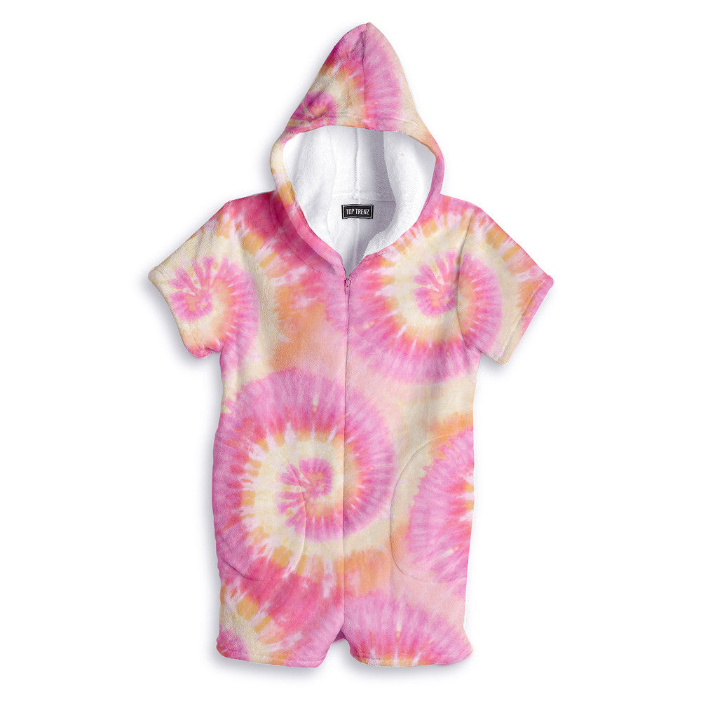 Top Trenz Adorable Printed Tie-Dye Fuzzy Romper Loungewear Apparel