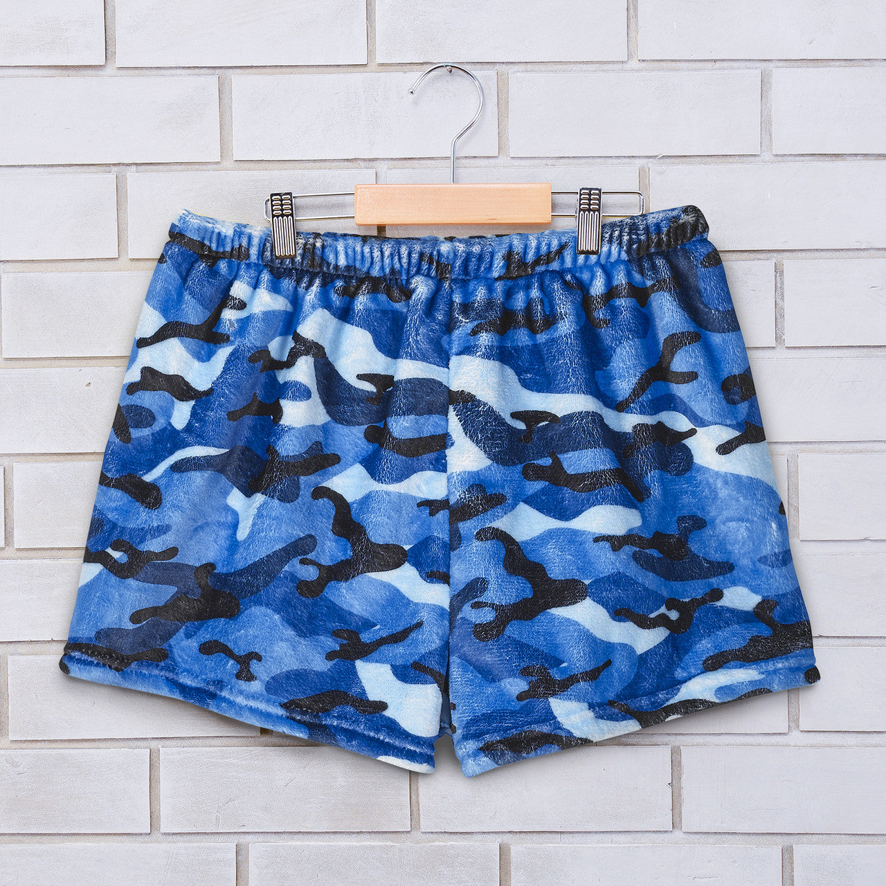 Top Trenz Blue Camo Fuzzy Lounge Shorts Apparel