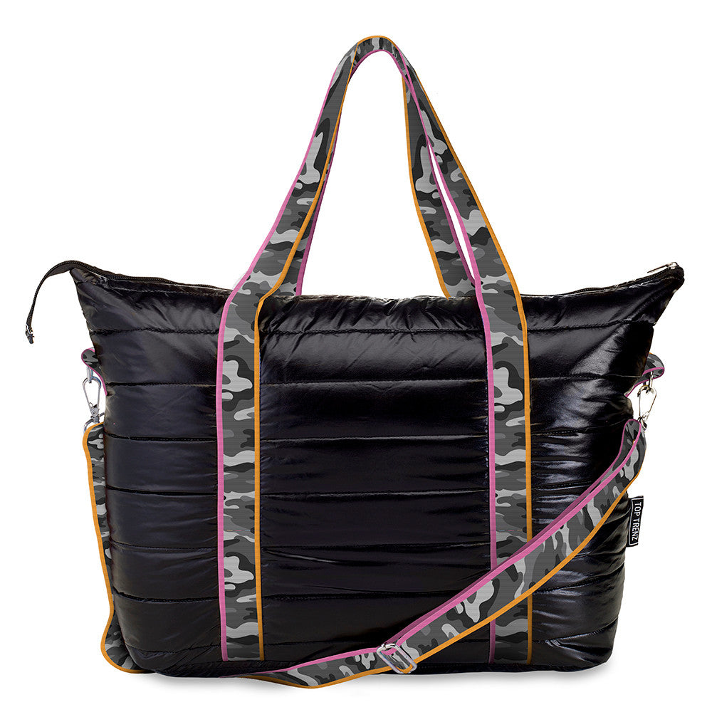 Top Trenz Best Black Puffer Weekender Travel Tote Bag Bags