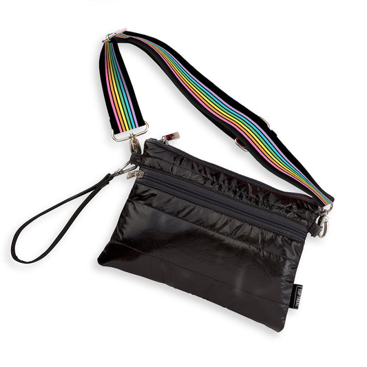 Top Trenz Black Puffer 3-in-1 Fanny Pack or Cross body bag Rainbow Track Straps Bags
