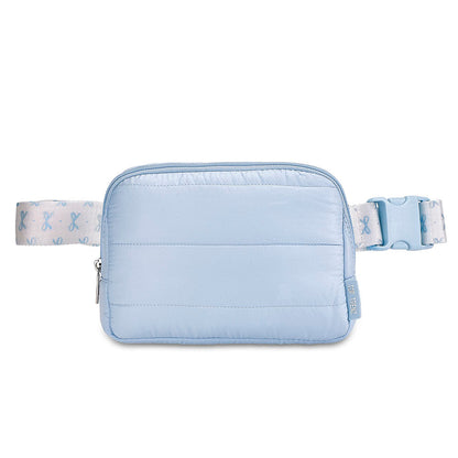 Top Trenz Blue Puffer Belt Bag with Bow Strap – Trendy Crossbody Fanny Pack for Girls Bags
