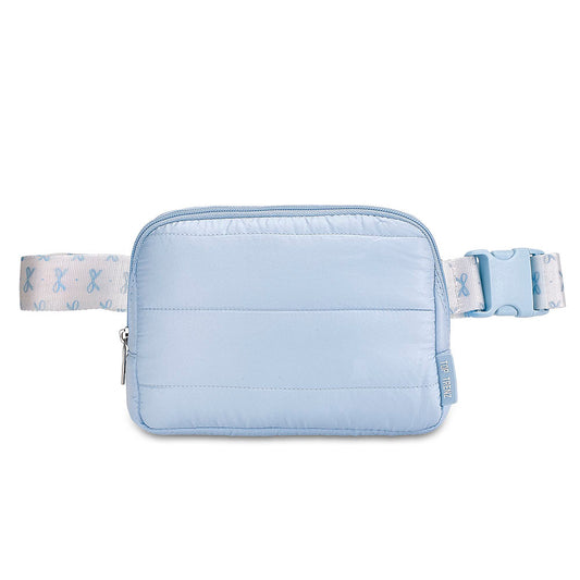 Top Trenz Blue Puffer Belt Bag with Bow Strap – Trendy Crossbody Fanny Pack for Girls Bags