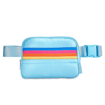 Top Trenz Blue Striped Puffer Belt Bag - Adjustable Fanny Pack Bags