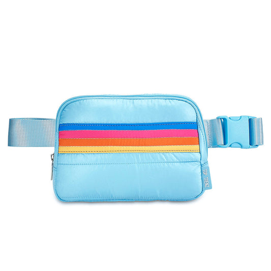 Top Trenz Blue Striped Puffer Belt Bag - Adjustable Fanny Pack Bags
