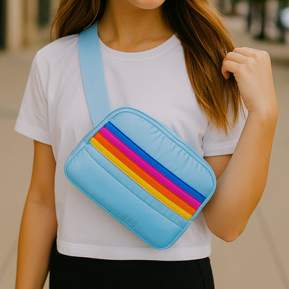 Top Trenz Blue Striped Puffer Belt Bag - Adjustable Fanny Pack Bags