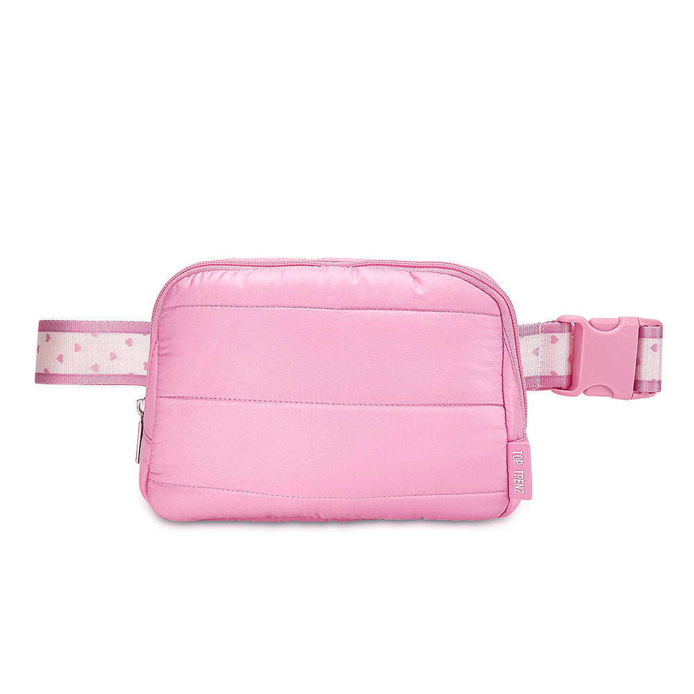 Top Trenz Pink Puffer Belt Bag with Heart Strap – Trendy Crossbody Fanny Pack Bags|Holiday