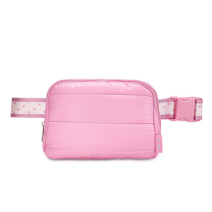 Top Trenz Pink Puffer Belt Bag with Heart Strap – Trendy Crossbody Fanny Pack Bags|Holiday