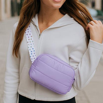 Top Trenz Navy Puffer Belt Bag with Rainbow Stars Strap – Trendy Crossbody Fanny Pack for Girls Bags|Holiday