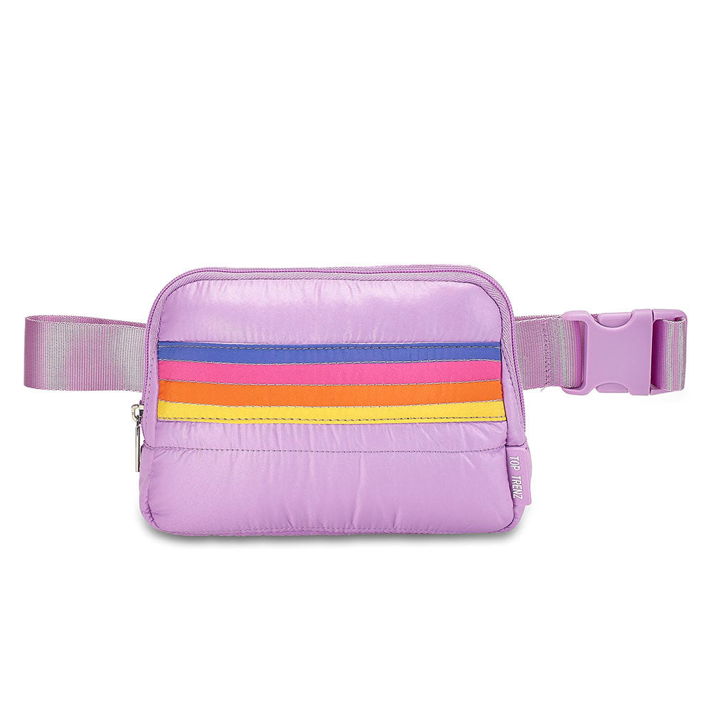 Top Trenz Purple Puffer Striped Belt Bag – Trendy Fanny Pack Crossbody Bags