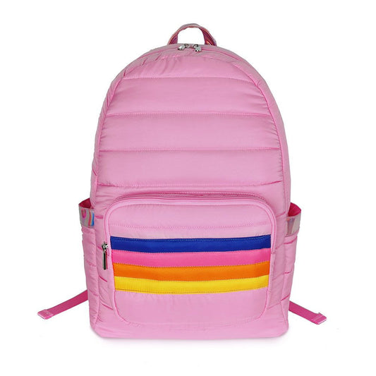 Top Trenz Puffer Pink School School bags with rainbow stripe designs Bags