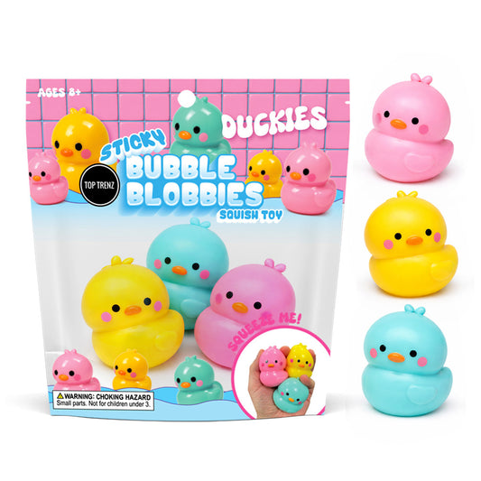 Top Trenz Sticky Bubble Blobbies – 3-Pack Squishy Duck Fidget Toys - Stretch, Stick & Squeeze Toys