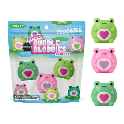 Top Trenz Sticky Bubble Blobbies – 3-Pack Squishy Frog Fidget Toys - Stretch, Stick & Squeeze Toys