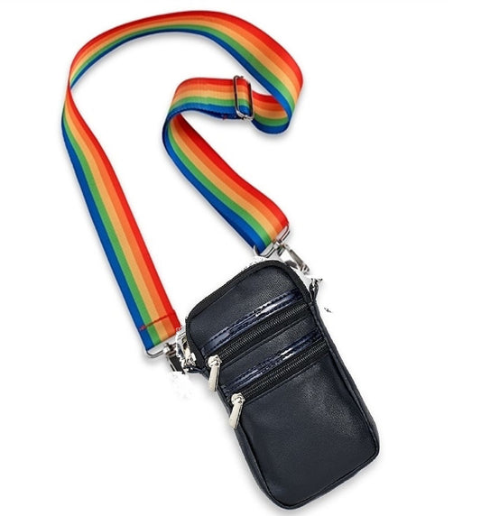 Top Trenz Black Leather Crossbody Cell Bag Bags