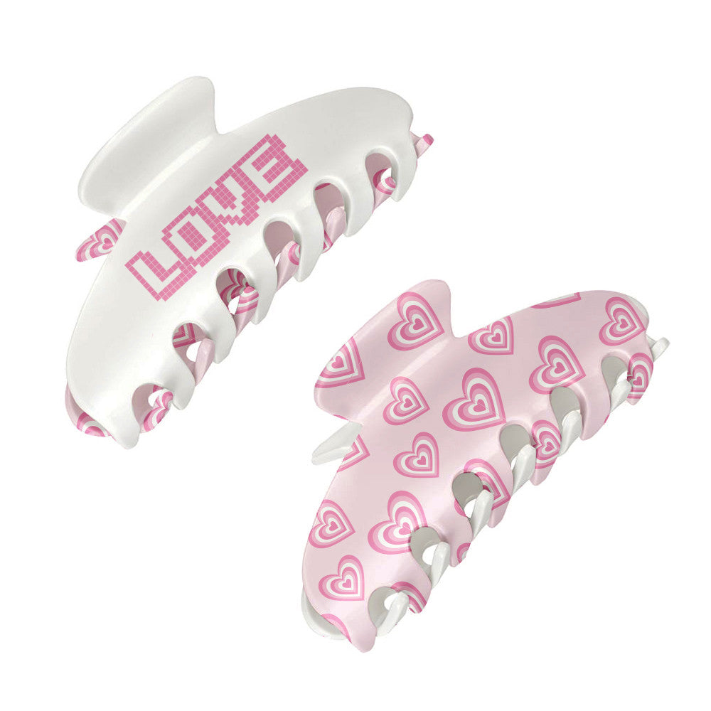 Top Trenz Large Two Sided Hearts Printed Claw Hair Accessory Clip Accessories|Holiday