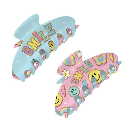 Top Trenz Two Sided Happy Print Claw Hair Accessory Clip Accessories