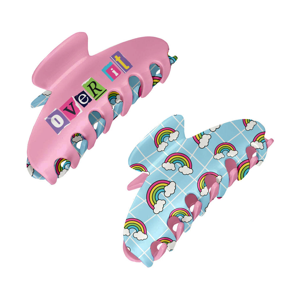 Top Trenz Large Two Sided Rainbow Printed Claw Hair Accessory Clip Accessories