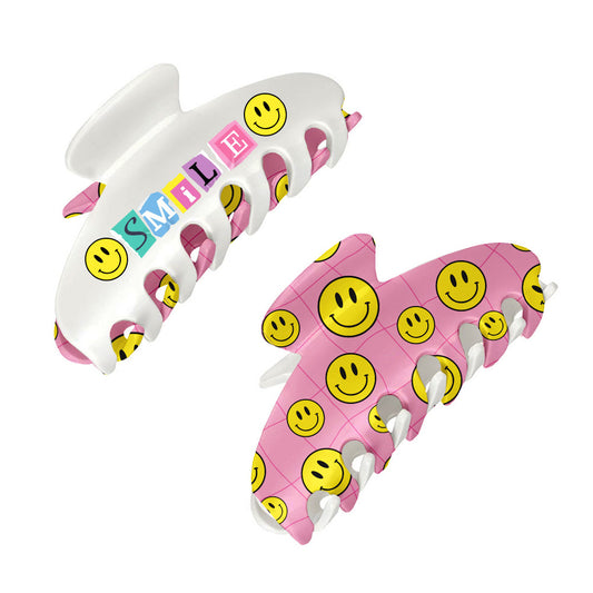 Top Trenz Large Two Sided Happy Printed Claw Hair Accessory Clip Accessories