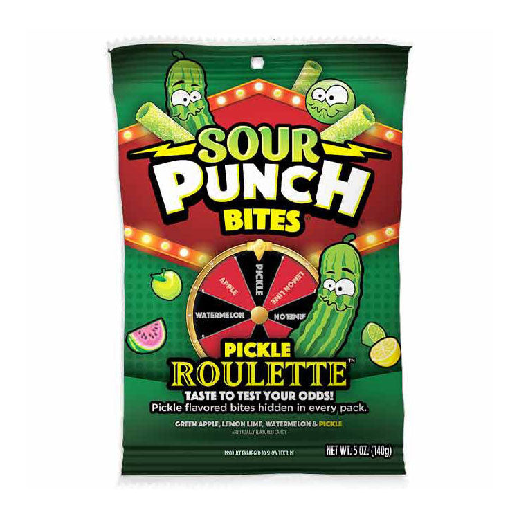 Top Trenz Sour Punch Bites Peg Bag – Pickle Roulette - Sour Candy Adventure Candy