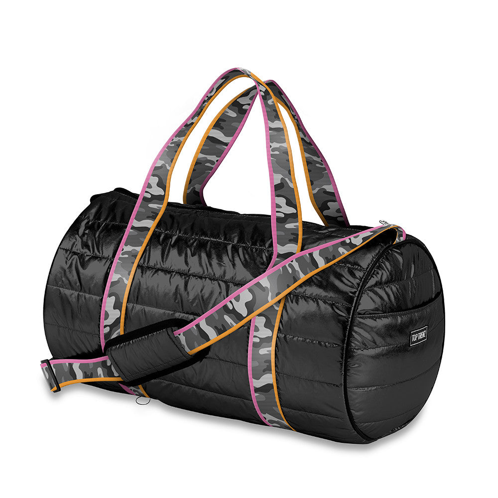 Top Trenz Black Puffer Duffle Camouflage Fun Strap Bags