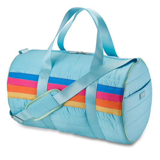 Top Trenz Retro Stripe Blue Puffer Duffle Bag - Trendy Gym & Sleepover Bag Bags