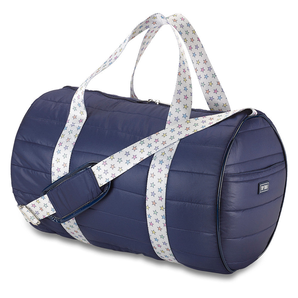Top Trenz Navy Puffer Duffel Bag with Multicolor Star Straps – Fun Travel, Gym & Overnight Bag for Girls Bags