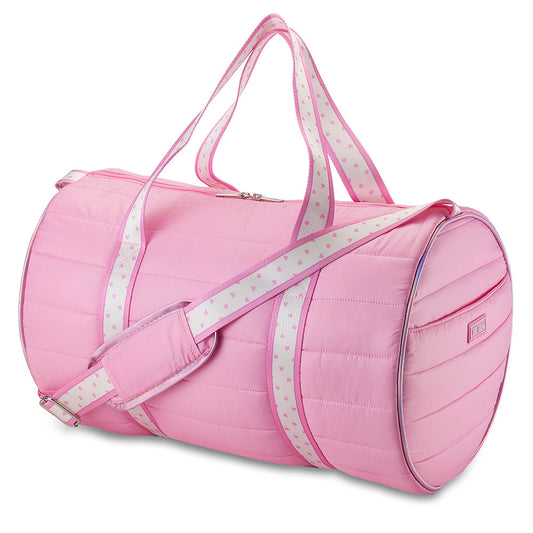 Top Trenz Pink Puffer Duffel Bag with Heart Strap – Trendy Overnight, Gym & Travel Bag for Girls Bags