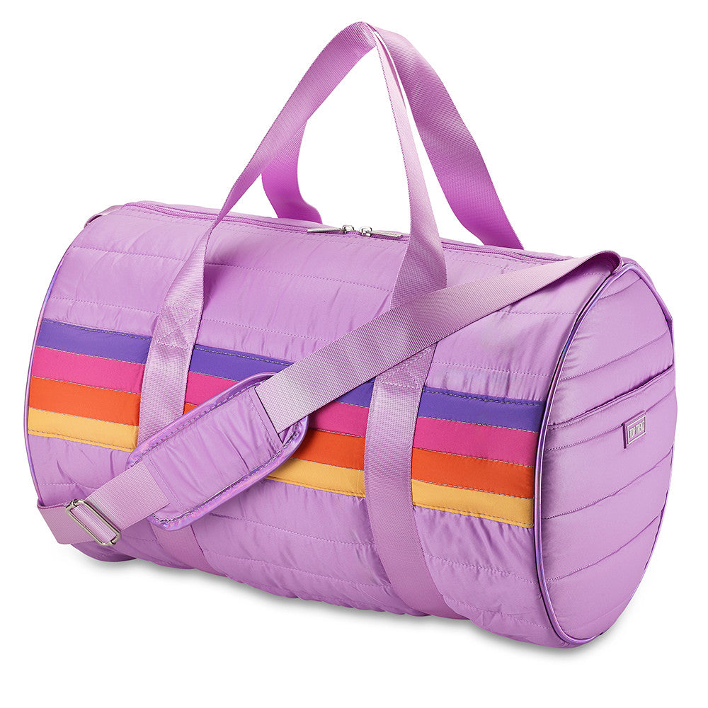 Top Trenz Retro Stripe Purple Puffer Duffle Bag - Trendy Gym & Sleepover Bag Bags