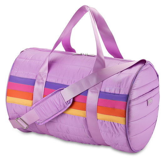 Top Trenz Retro Stripe Purple Puffer Duffle Bag - Trendy Gym & Sleepover Bag Bags