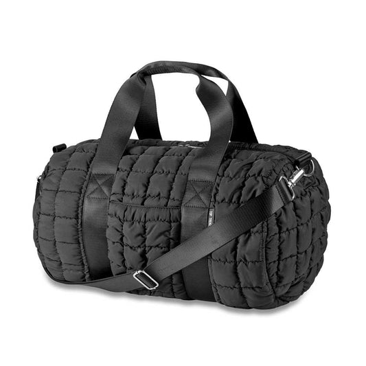 Top Trenz Black Scrunchie Puffer Quilted Duffle Bag – Trendy & Spacious Bags