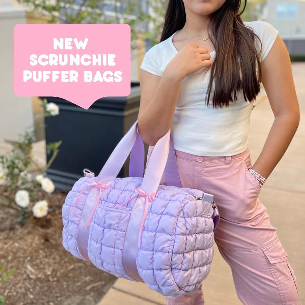 Top Trenz Purple Scrunchie Puffer Duffle – Stylish & Spacious Travel Bag Bags