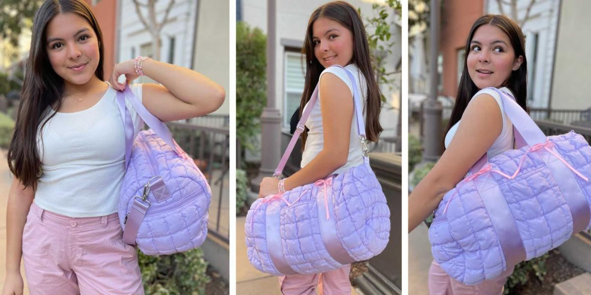 Top Trenz Purple Scrunchie Puffer Duffle – Stylish & Spacious Travel Bag Bags