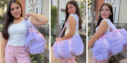 Top Trenz Purple Scrunchie Puffer Duffle – Stylish & Spacious Travel Bag Bags