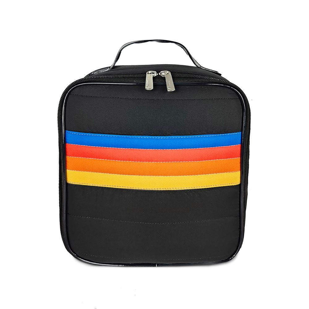 Top Trenz Trendy Black Retro stripe Puffer Insulated Lunch box Bags
