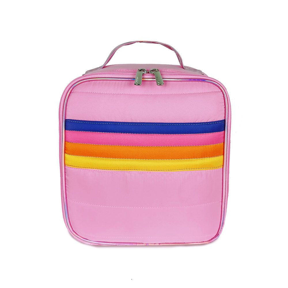 Top Trenz Trendy Retro stripe Pink Puffer Insulated Lunch bag Bags