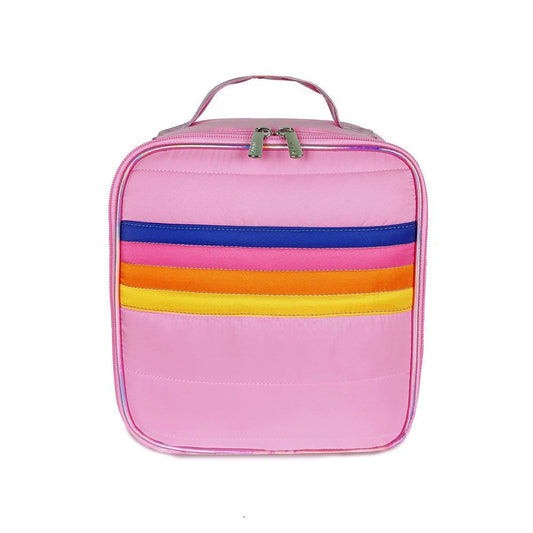 Top Trenz Trendy Retro stripe Pink Puffer Insulated Lunch bag Bags