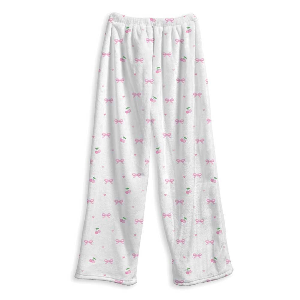 Top Trenz Girls Fuzzy Lounge Pants Cherry And Bows – Soft Cozy Pajama Bottoms Apparel
