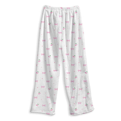 Top Trenz Girls Fuzzy Lounge Pants Cherry And Bows – Soft Cozy Pajama Bottoms Apparel