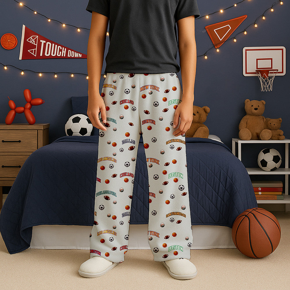 Top Trenz Sports Balls Fuzzy Lounge Pants  – Soft Cozy Pajama Bottoms Apparel