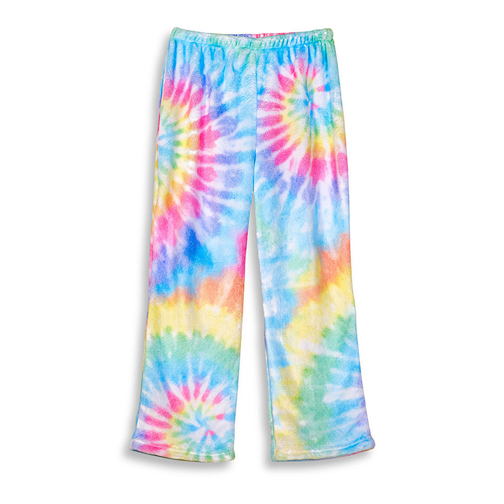 Top Trenz Tie-Dye  Pastel Rainbow Fuzzy Pajamas Cozy Pajama Pants Apparel