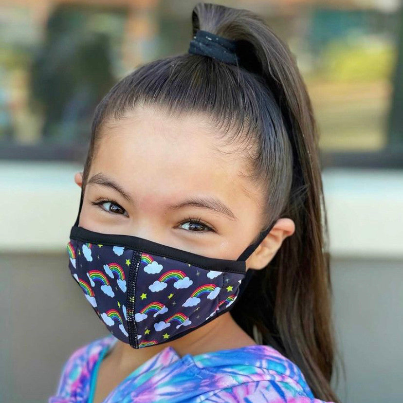 Top Trenz Black Rainbow with Clouds Face Mask Accessories