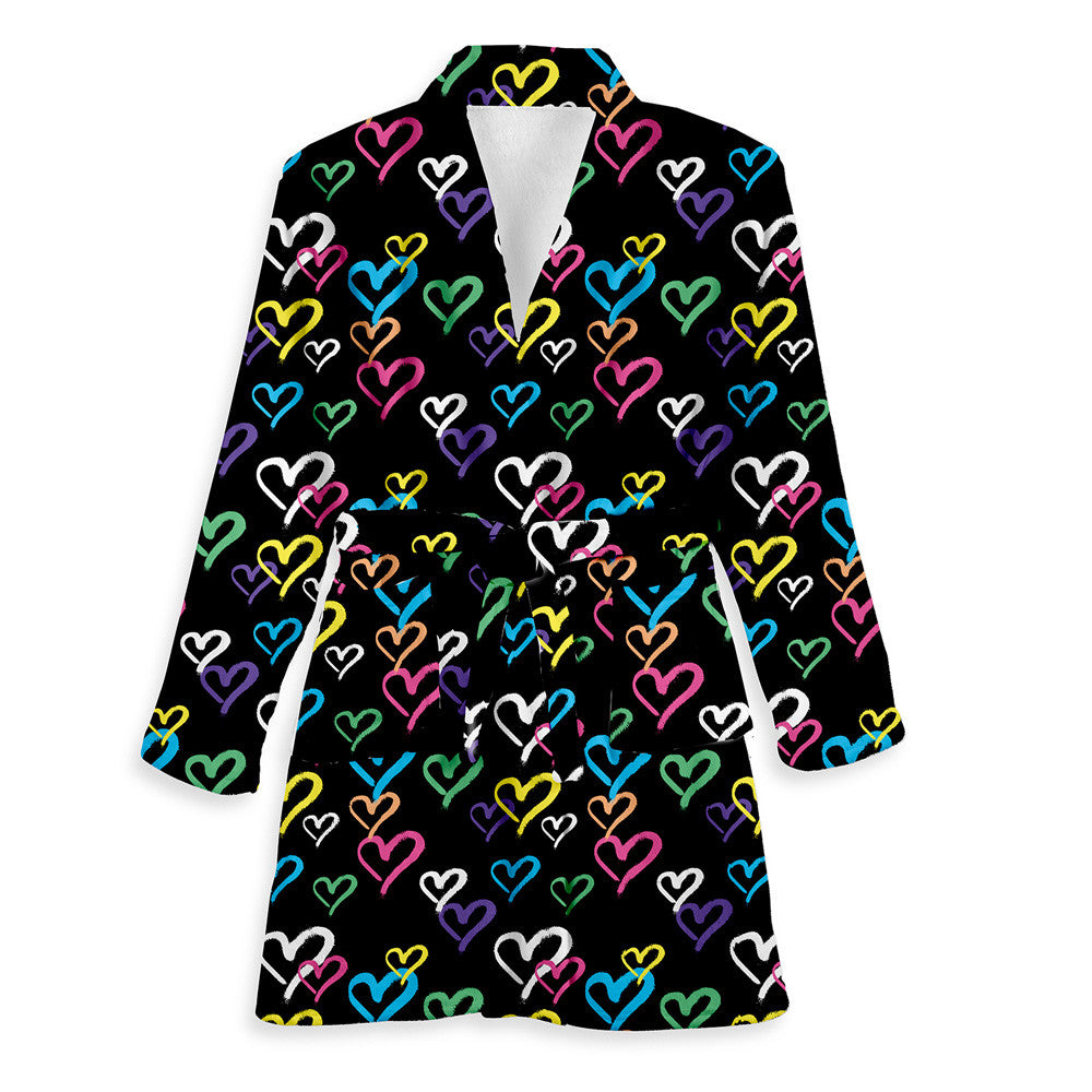 Top Trenz Graffiti Heart Fuzzy Bathrobe Apparel