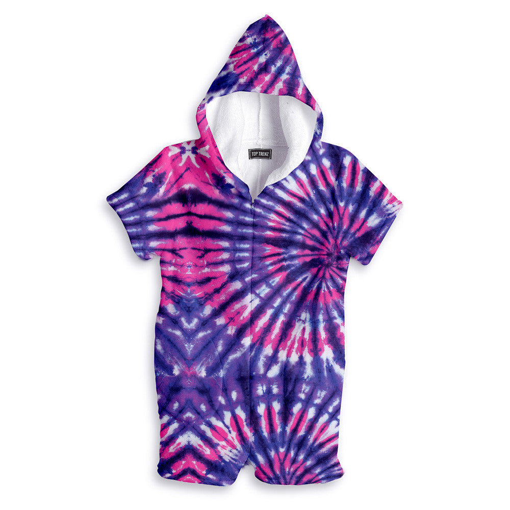 Top Trenz Cozy Loungewear Grapevine Tie-Dye Fuzzy Romper Apparel