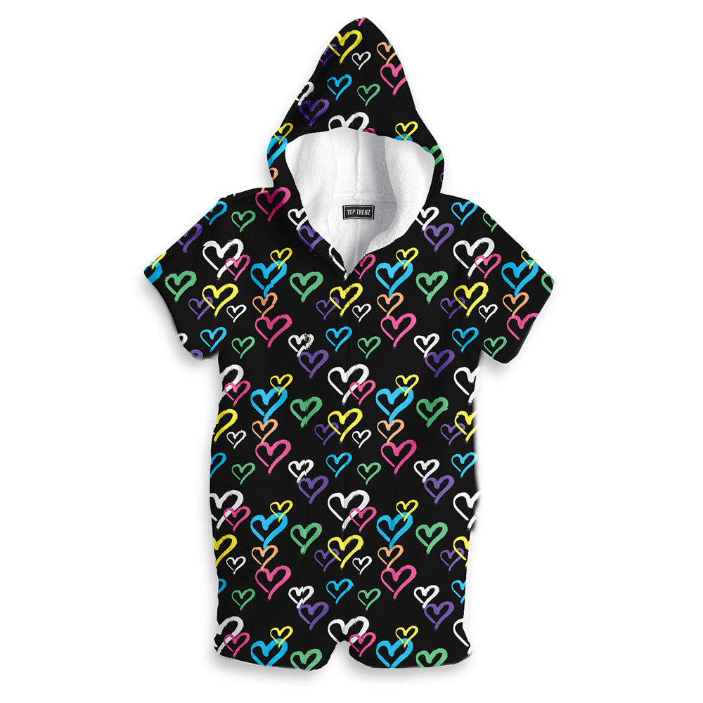 Top Trenz Adorable Graffiti Heart Fuzzy Romper Loungewear Apparel