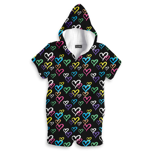 Top Trenz Adorable Graffiti Heart Fuzzy Romper Loungewear Apparel