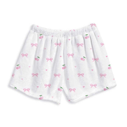 Top Trenz Bow and Cherry Fuzzy Lounge Shorts For Kids And Tweens Apparel|Holiday