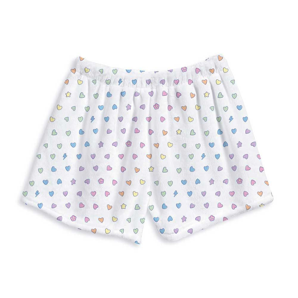 Top Trenz Rainbow Heart Fuzzy Lounge Shorts For Kids And Tweens Apparel|Holiday