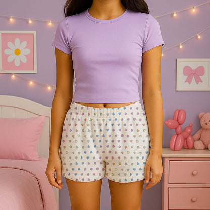 Top Trenz Rainbow Heart Fuzzy Lounge Shorts For Kids And Tweens Apparel|Holiday